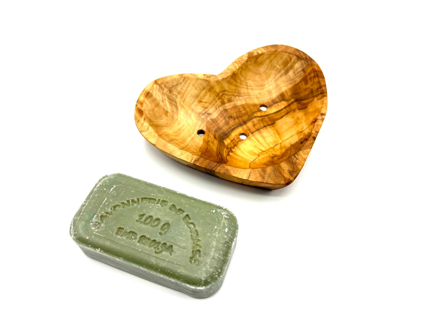 Heart-shaped soap dish made of olive wood