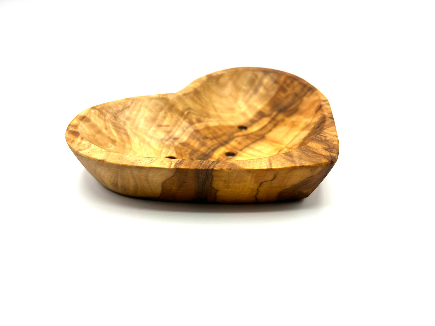 Heart-shaped soap dish made of olive wood